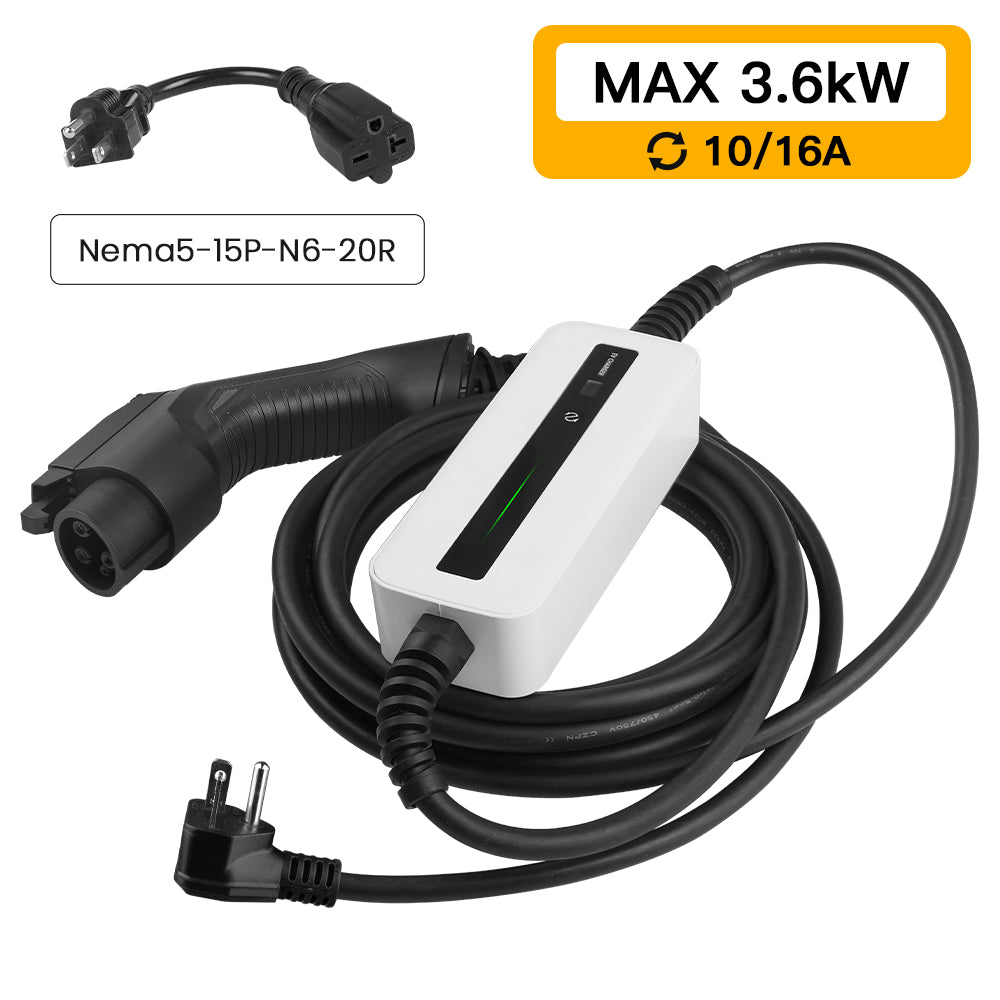 3.68KW MOREC Type 1 NEMA6-20 Plug with Adapter for NEMA 5-15 Portable Electric Vehicle Charger - PCD018T1