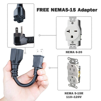 3.68KW MOREC Type 1 NEMA6-20 Plug with Adapter for NEMA 5-15 Portable Electric Vehicle Charger - PCD018T1